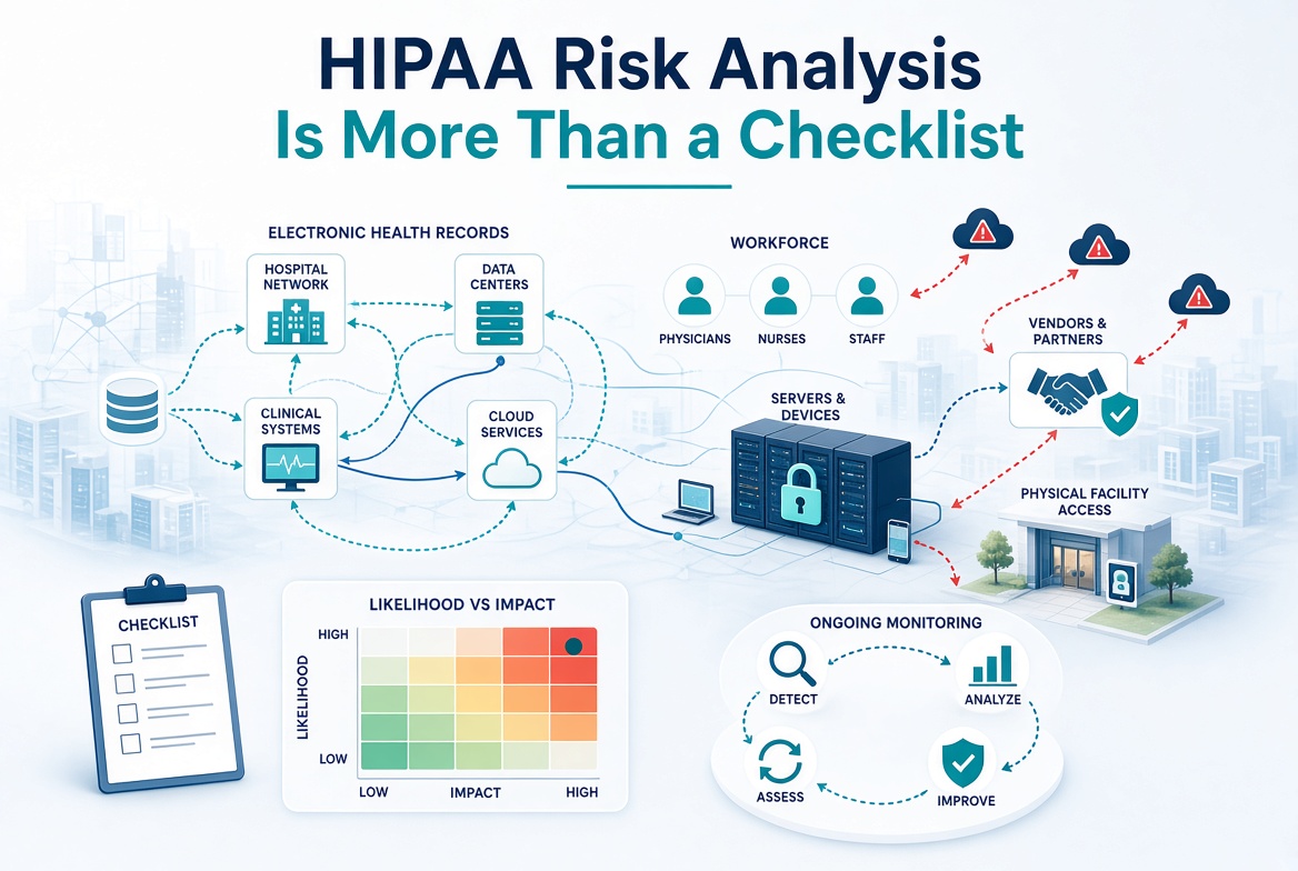 Risk analysis is more than a checklist, image shows many places ePHI can he located